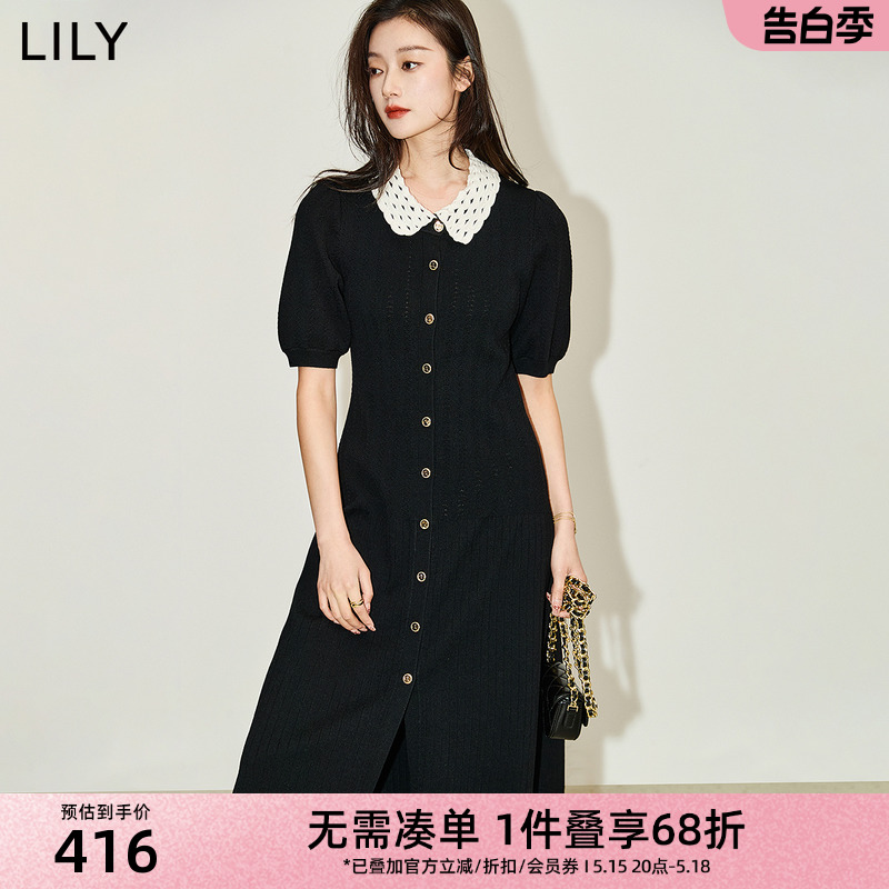 复古泡泡袖针织连衣裙LILY小黑裙