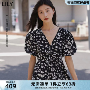 新款印花慵懒优雅LilyV领连衣裙