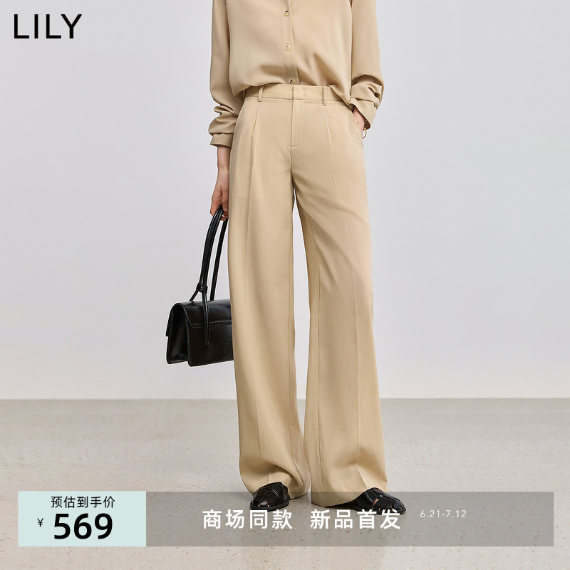 【商场同款】LILY2025夏新款含三醋酸老钱风休闲百搭直筒裤长裤女