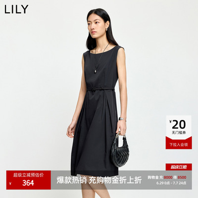 LILY通勤连衣裙女收腰无袖小黑裙