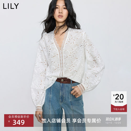 LILY法式镂空通勤蕾丝纯棉套头衫