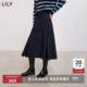 LILY2025冬新款 复古压褶弹力气质通勤原色牛仔鱼尾裙伞摆半身裙女