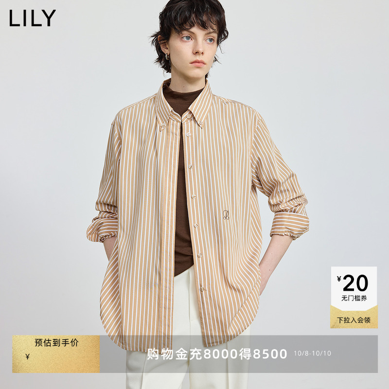 LILY通勤竖条纹翻领长袖复古外套