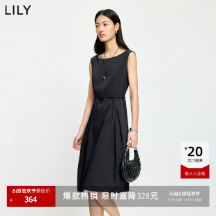 LILY2026夏新款复古赫本风收腰无袖一字领气质通勤小黑裙连衣裙女