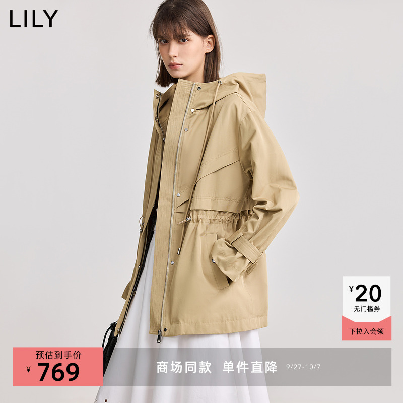 LILY商场同款连帽收腰风衣外套