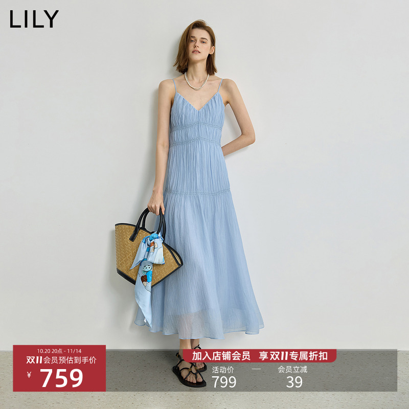 LILY女莱赛尔混纺新款吊带连衣裙