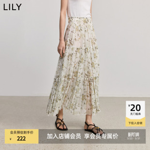 女装 LILY2025夏新款 波西米亚风碎花休闲百褶裙半身裙 商场同款