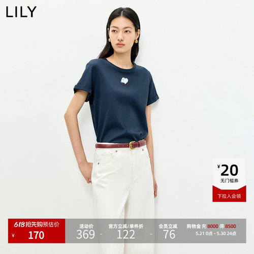LILY通勤萌宠莫代尔纯色小猫短袖