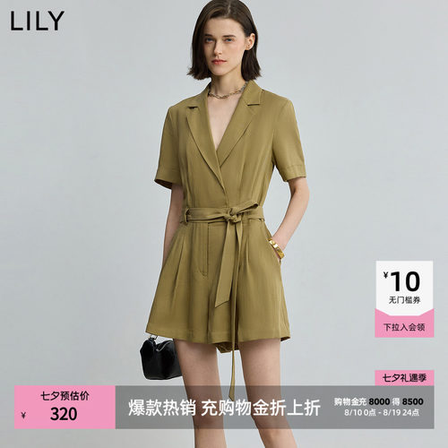 LILY莱赛尔收腰复古短袖连体裤