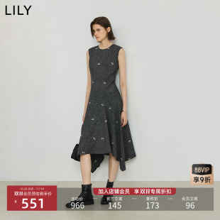 LILY2025秋新款 连衣裙女背心裙 格雷系气质蝴蝶结圆领收腰通勤无袖