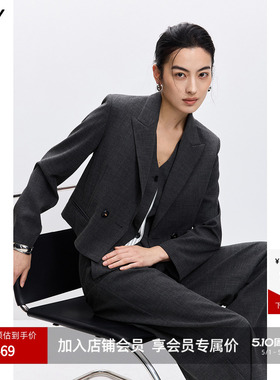 LILY2026春新款女装格雷系设计感戗驳领休闲气质通勤灰色西装外套