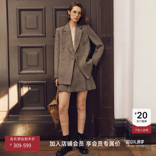 外套 绵羊毛混纺老钱风人字纹驳领廓形通勤西装 LILY2025新款 女装