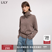 复古含围脖咖啡色加厚套头针织衫 100%羊毛LILY2025冬新款 女装 毛衣
