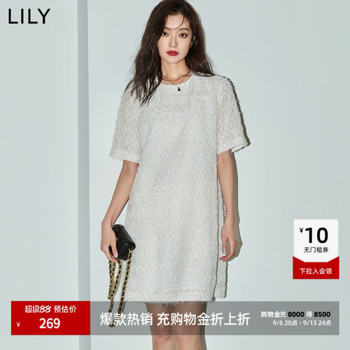 LILY通勤小个子圆领简约连衣裙