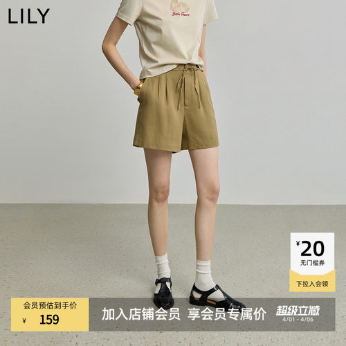 LILY莱赛尔亚麻混纺复古抽绳短裤