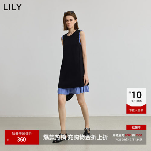LILY设计感无袖女装圆领连衣裙