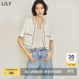 女装 LILY夏新款 复古小香风气质温柔圆领短外套女 商场同款