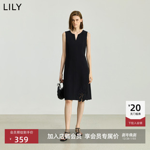 收腰背心A字连衣裙女 镂空无袖 小黑裙LILY2025新款 醋酸混纺法式