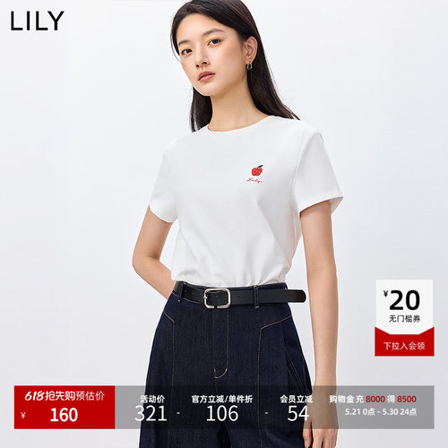 LILY磨毛通勤撞色圆领新款短袖