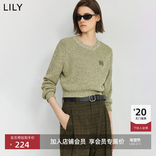 敦煌系列LILY2025新款设计感复古花纱开衩短款圆领针织衫女毛衣