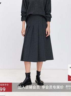 LILY2026春秋新款女装学院风小个子高端休闲百褶裙高腰灰色半身裙