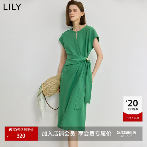LILY收腰莱赛尔新款亚麻连衣裙