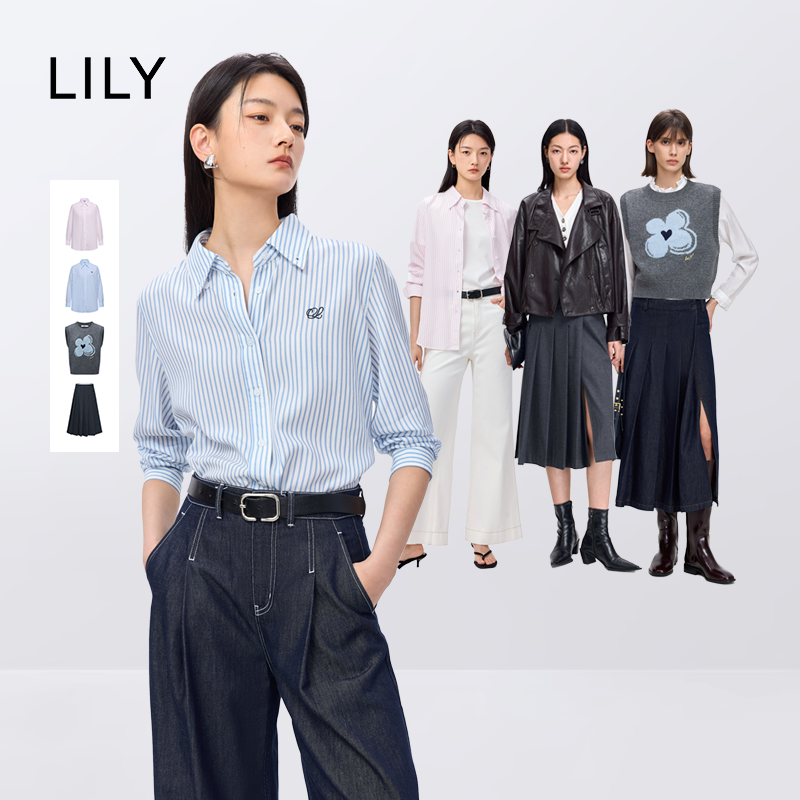【所有女生的衣橱直播间】LILY莱赛尔亚麻条纹衬衫/针织衫/半裙