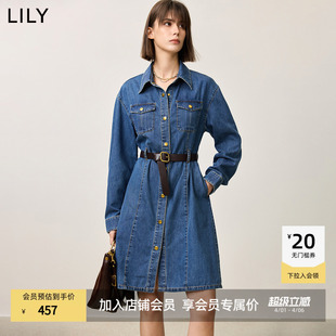 收腰休闲牛仔裙长袖 连衣裙女 经典 女装 商场同款 LILY2025新款