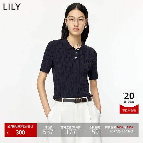LILY通勤女装简约复古短袖针织衫