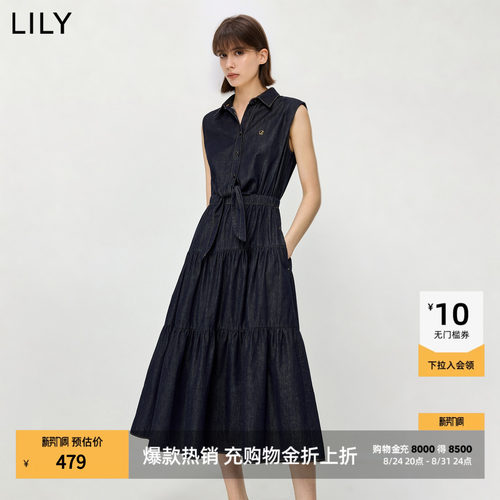 LILY纽结桑蚕丝无袖连衣裙新款