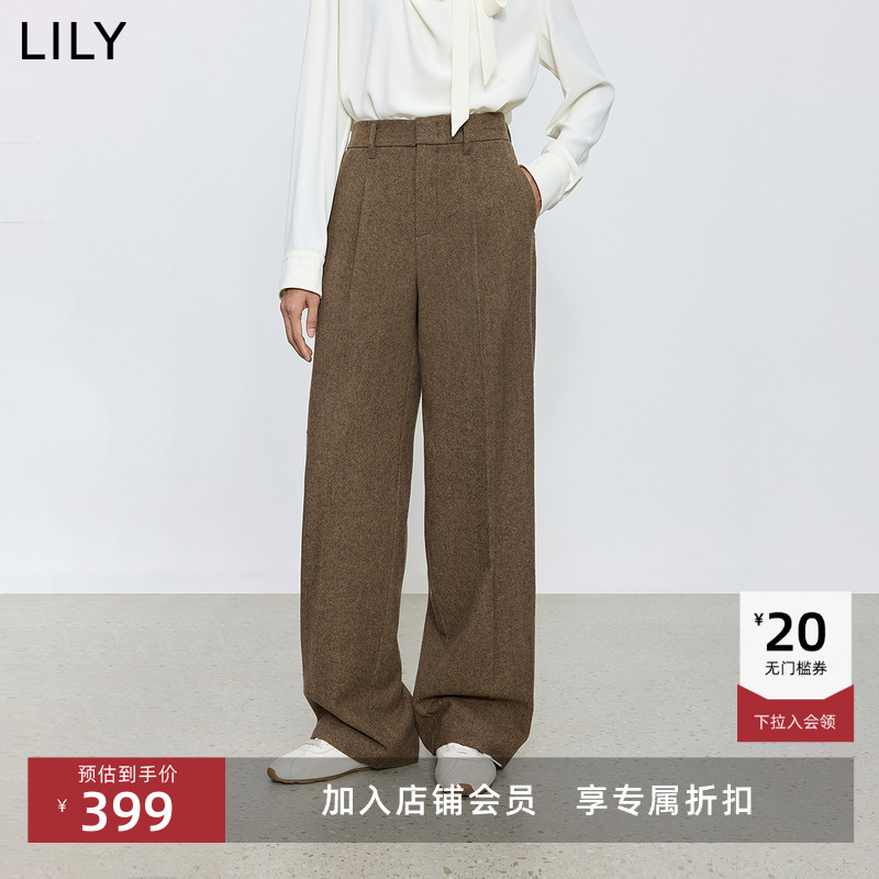 LILY混纺人字纹通勤西装阔腿裤