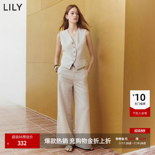 LILY2026夏新款莱赛尔亚麻混纺设计感V领休闲通勤无袖马甲背心女