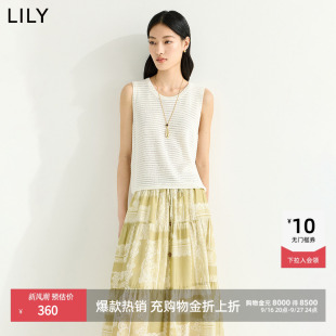 LILY2026夏新款女装简约圆领套头休闲通勤白色无袖针织衫背心短款