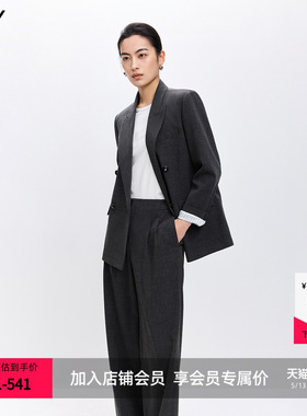 LILY2026春新款格雷系宽肩气质休闲通勤高级感灰色西装外套女西服