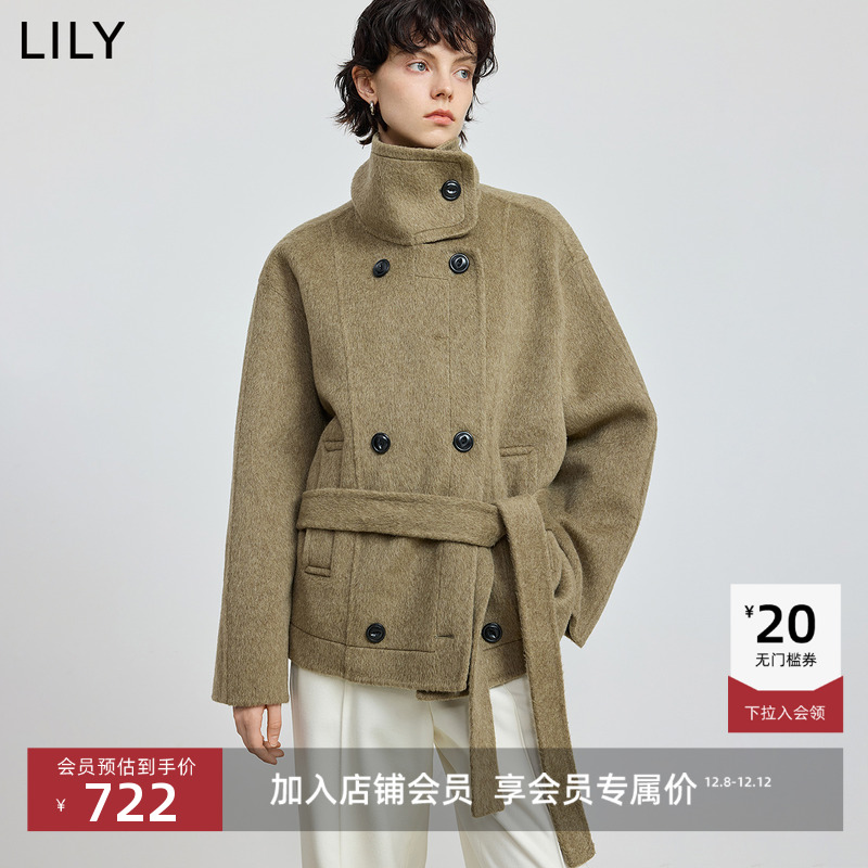 LILY女装新款腰带立领双面呢外套