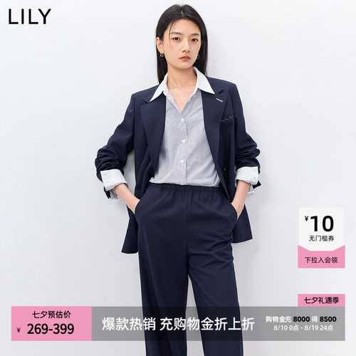LILY通勤藏青色复古新款西装外套
