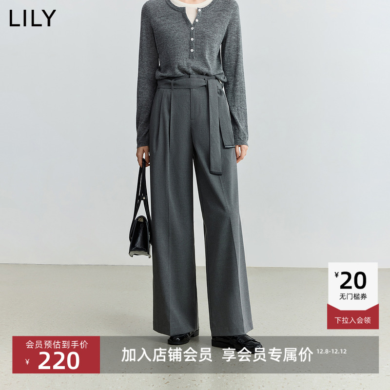 LILY通勤收腰格雷系阔腿休闲裤