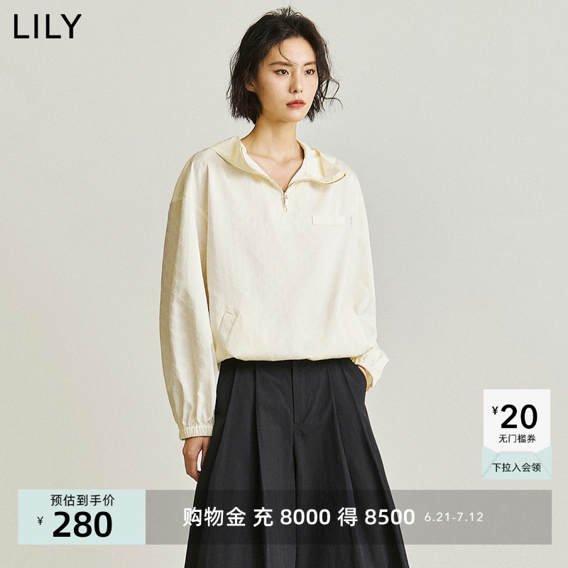 【专柜甄选】LILY2024夏新款女装复古休闲通勤连帽套头上衣短外套