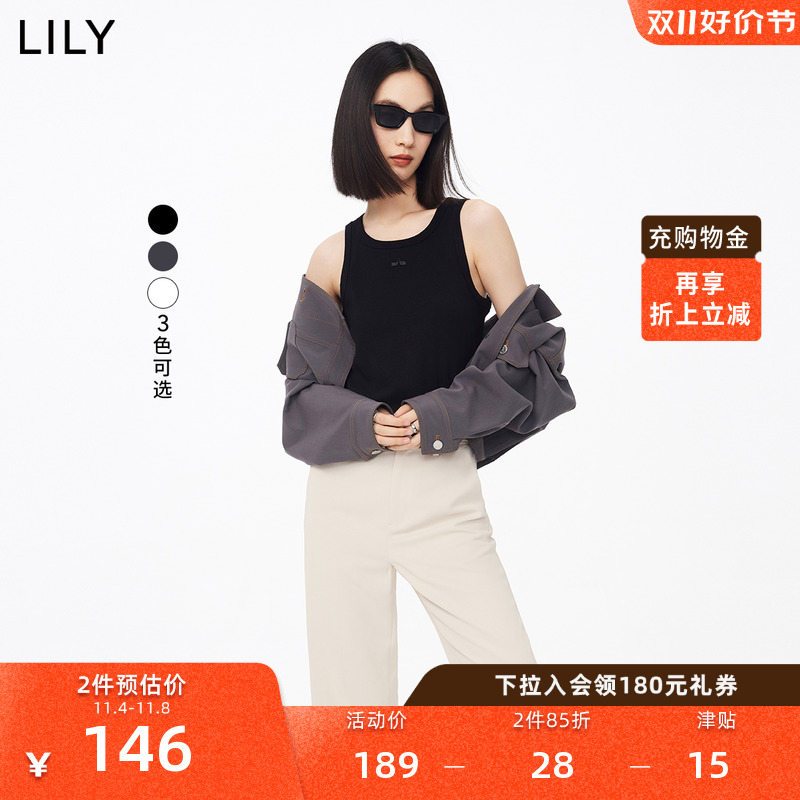 LILY2023秋新款女装美式复古休闲都市通勤款时尚修身针织吊带背心