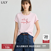 通勤圆领T恤女短袖 LILY25春新款 多巴胺独特立体撞色绣花修身 上衣