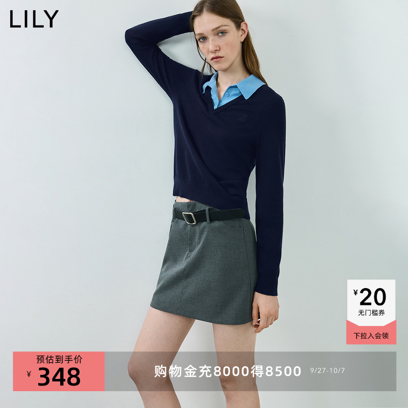 LILY通勤针织衫学院风假两件毛衣