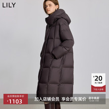 LILY2025冬新款复古连帽90鸭绒宽松休闲通勤泡芙羽绒服外套女长款