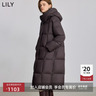 LILY2025冬新款 复古连帽90鸭绒宽松休闲通勤泡芙羽绒服外套女长款