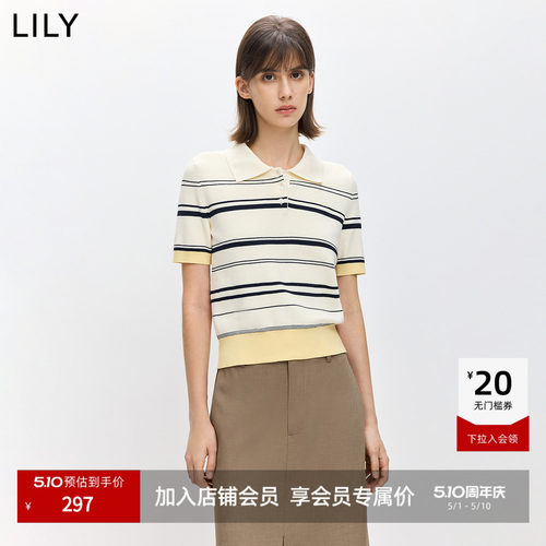 LILY通勤撞色短袖简约针织衫