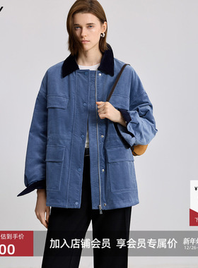 LILY2025冬新款女装灯芯绒收腰撞色工装气质通勤90鸭绒羽绒服外套