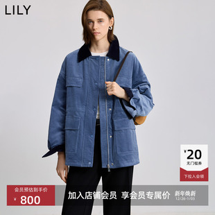 气质通勤90鸭绒羽绒服外套 灯芯绒收腰撞色工装 LILY2025冬新款 女装
