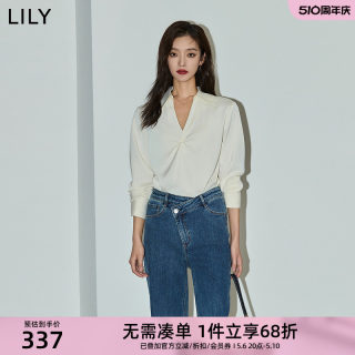 LILY2024夏新款女装时尚扭结气质通勤款温柔宽松垂坠感衬衫雪纺衫