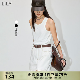 设计感绣花美式 复古修身 女装 LILY2024夏新款 内搭针织吊带背心上衣