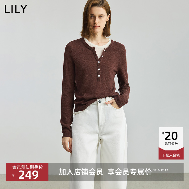 LILY羊毛混纺假两件套头针织衫