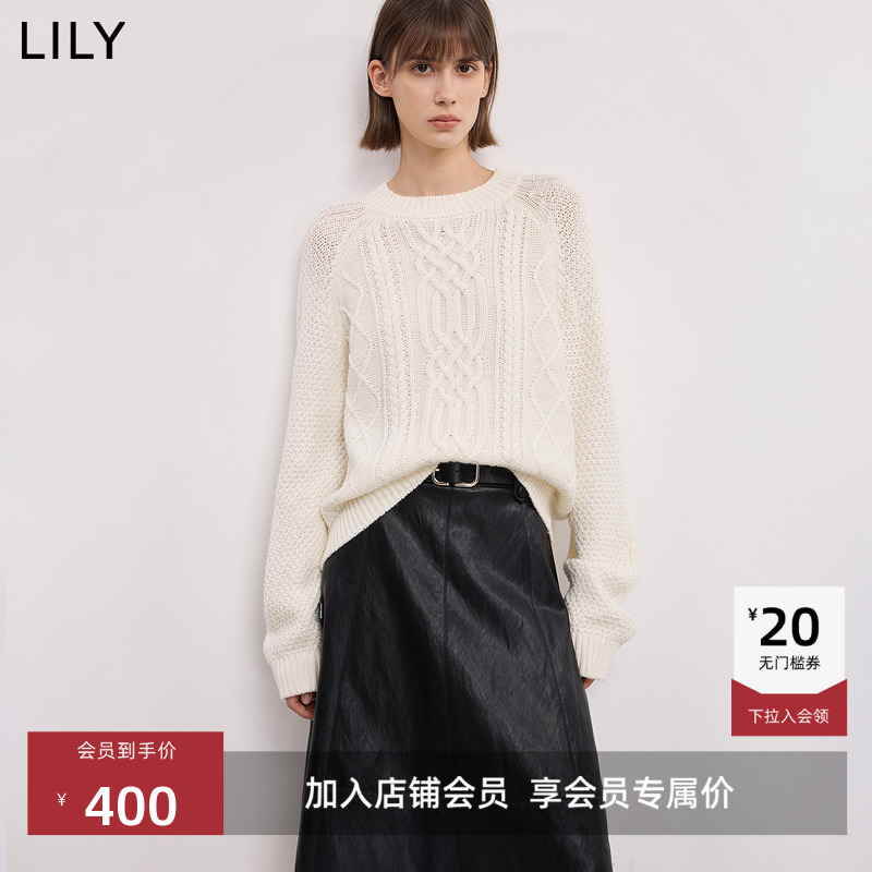 LILY加厚重工白色套头毛衣针织衫